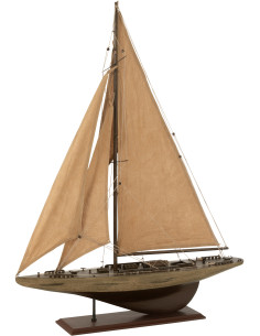 Grand Voilier déco vintage 75 cm en Bois de paulownia Marron Auro - 1