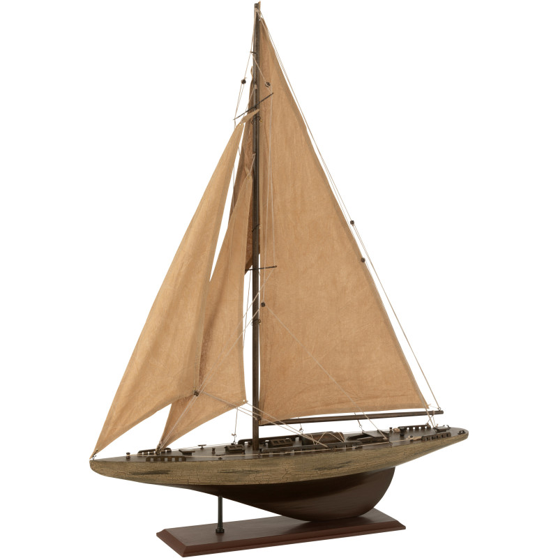 Grand Voilier déco vintage 75 cm en Bois de paulownia Marron Auro - 1