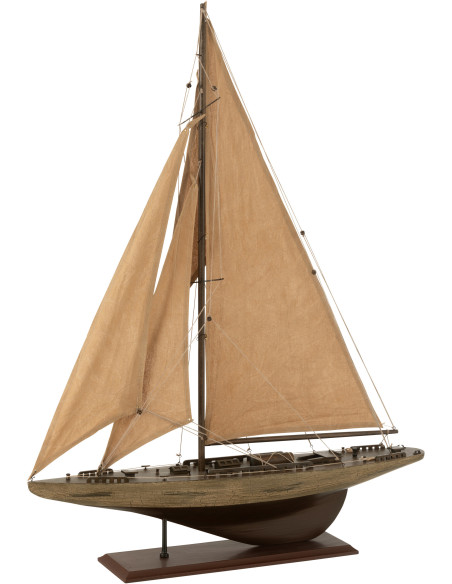 Grand Voilier déco vintage 75 cm en Bois de paulownia Marron Auro - 1