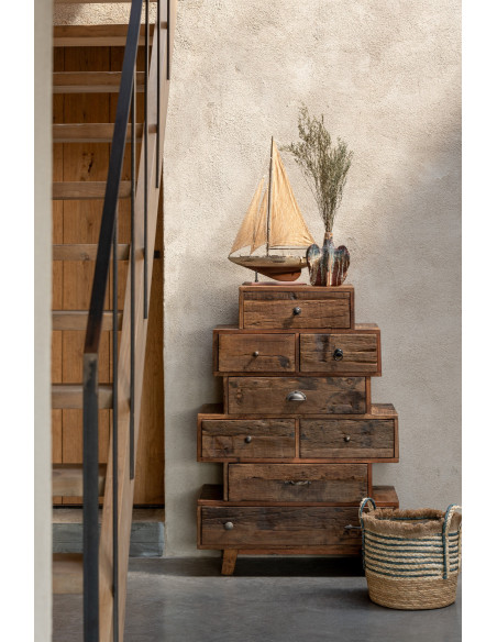 Grand Voilier déco vintage 75 cm en Bois de paulownia Marron Auro - 2