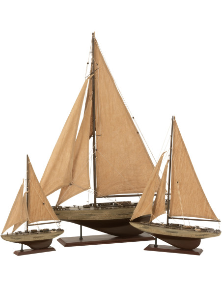 Grand Voilier déco vintage 75 cm en Bois de paulownia Marron Auro - 3