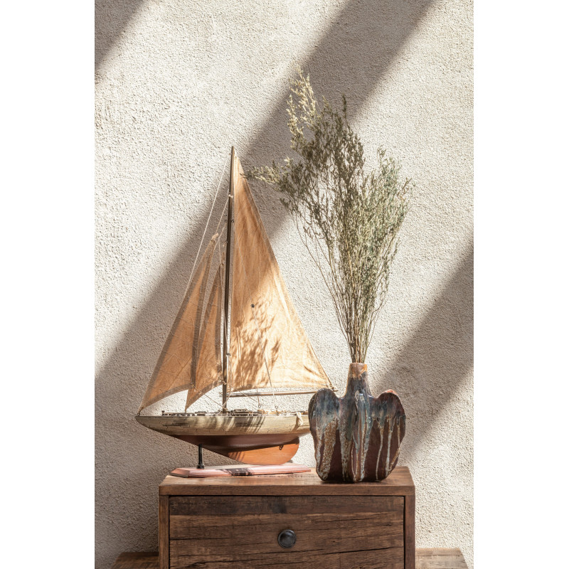 Grand Voilier déco vintage 75 cm en Bois de paulownia Marron Auro - 4