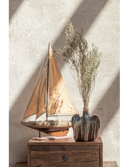 Grand Voilier déco vintage 75 cm en Bois de paulownia Marron Auro - 4