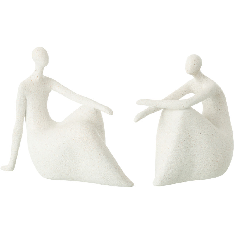 Statuette déco Femmes abstraites assises Hauteur 22 cm en Résine Blanc Mat Rizu (Lot de 2) - 1