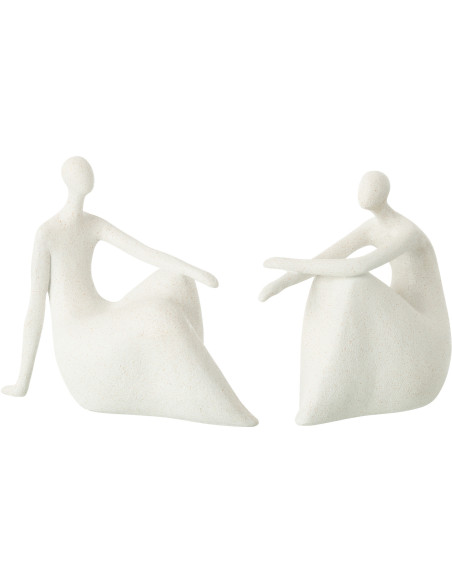 Statuette déco Femmes abstraites assises Hauteur 22 cm en Résine Blanc Mat Rizu (Lot de 2) - 1