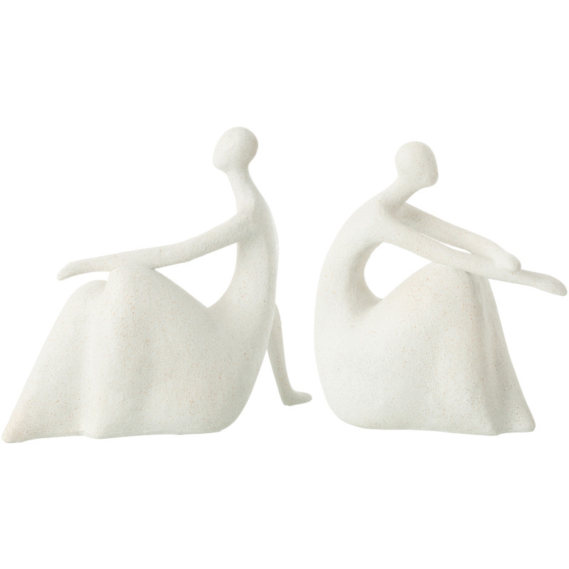 Statuette déco Femmes abstraites assises Hauteur 22 cm en Résine Blanc Mat Rizu (Lot de 2) - 3
