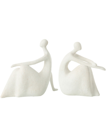 Statuette déco Femmes abstraites assises Hauteur 22 cm en Résine Blanc Mat Rizu (Lot de 2) - 3