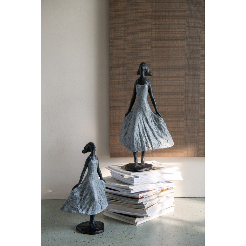 Statue déco Femme dans le vent Hauteur 54 cm en Résine Gris Noir Kavo - 2