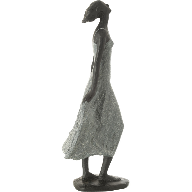 Statue déco Femme dans le vent Hauteur 54 cm en Résine Gris Noir Kavo - 3