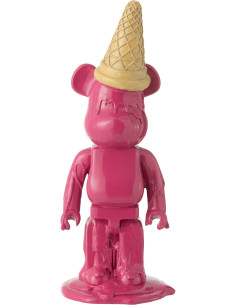 Statuette déco moderne Ours Cornet Hauteur 39 cm en Résine Rose fuchsia Hazi - 1