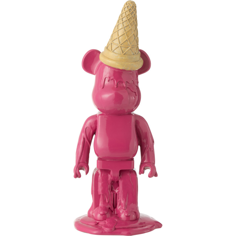 Statuette déco moderne Ours Cornet Hauteur 39 cm en Résine Rose fuchsia Hazi - 1