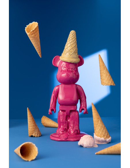 Statuette déco moderne Ours Cornet Hauteur 39 cm en Résine Rose fuchsia Hazi - 2
