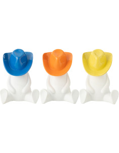Statuettes originales Bonhommes Chapeaux Hauteur 18 cm en Résine Blanc Jaune Bleu Orange Cowboy (Lot de 3) - 1