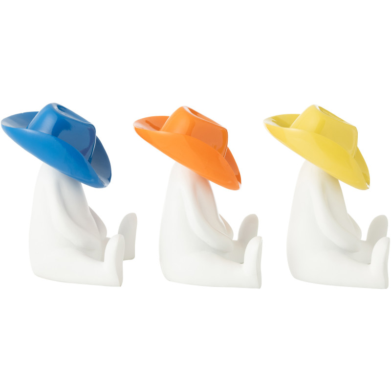 Statuettes originales Bonhommes Chapeaux Hauteur 18 cm en Résine Blanc Jaune Bleu Orange Cowboy (Lot de 3) - 3