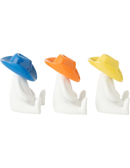 Statuettes originales Bonhommes Chapeaux Hauteur 18 cm en Résine Blanc Jaune Bleu Orange Cowboy (Lot de 3) - 3