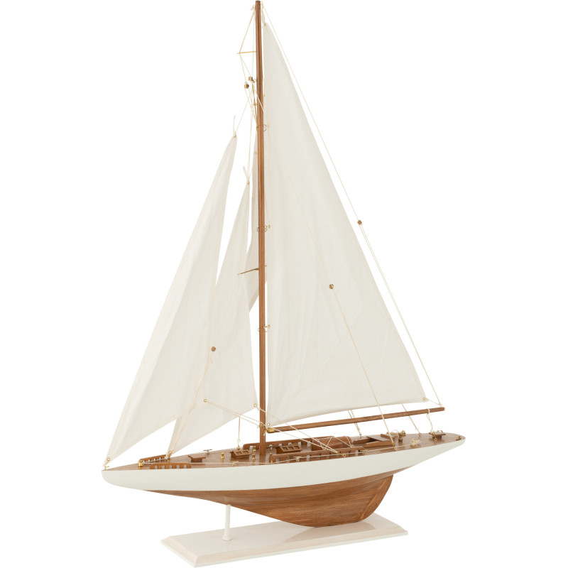 Grand Voilier déco vintage 75 cm en Bois de paulownia Blanc Naturel Auro - 1
