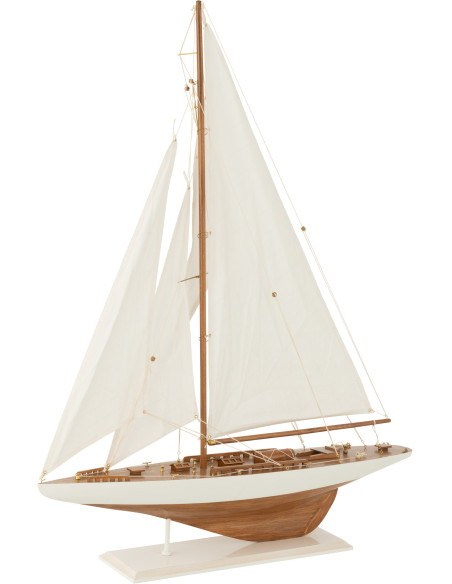 Grand Voilier déco vintage 75 cm en Bois de paulownia Blanc Naturel Auro - 1