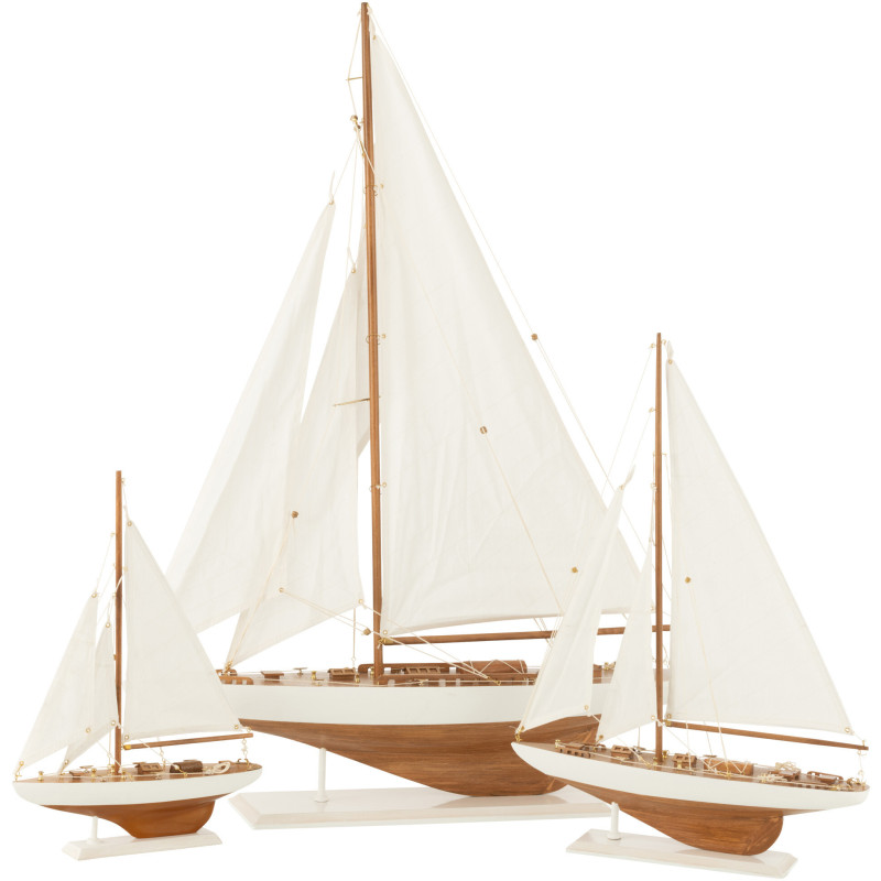 Grand Voilier déco vintage 75 cm en Bois de paulownia Blanc Naturel Auro - 2