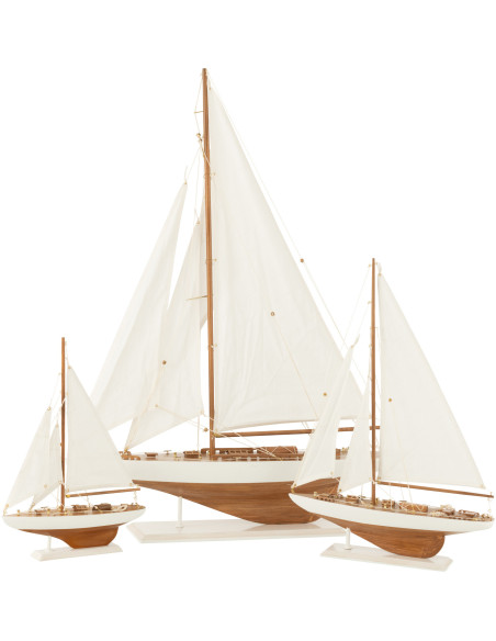 Grand Voilier déco vintage 75 cm en Bois de paulownia Blanc Naturel Auro - 2