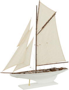 Grand Voilier déco bord de mer 95 cm en Bois de paulownia Blanc Myro - 1