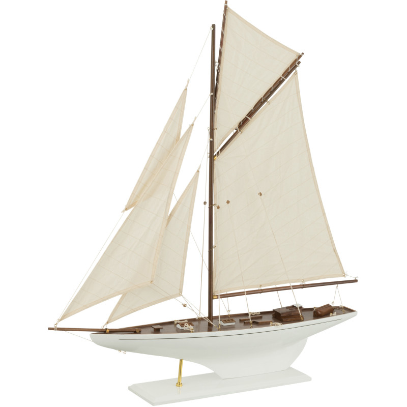 Grand Voilier déco bord de mer 95 cm en Bois de paulownia Blanc Myro - 1