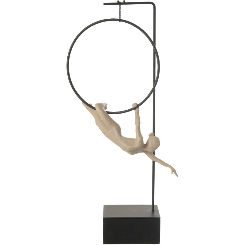 Grande Sculpture sur pied moderne Gymnaste Cerceau Hauteur 55 cm en Résine Beige Métal Noir Povi - 2