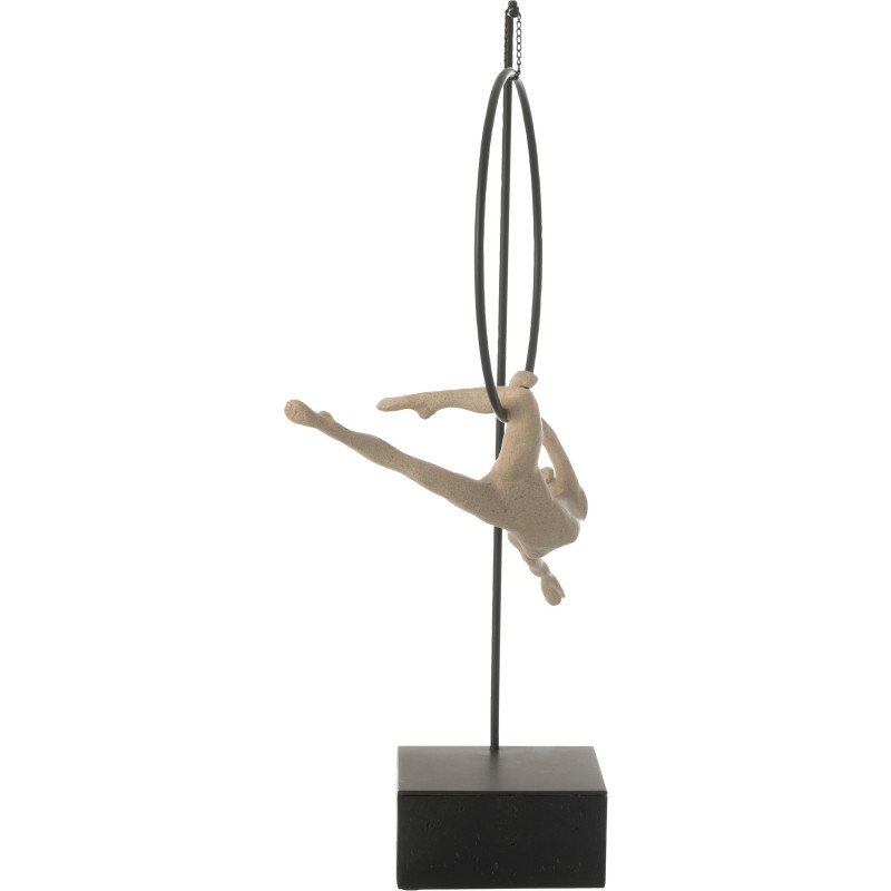Grande Sculpture sur pied moderne Gymnaste Cerceau Hauteur 55 cm en Résine Beige Métal Noir Povi - 3
