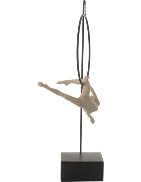 Grande Sculpture sur pied moderne Gymnaste Cerceau Hauteur 55 cm en Résine Beige Métal Noir Povi - 3