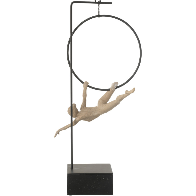 Grande Sculpture sur pied moderne Gymnaste Cerceau Hauteur 55 cm en Résine Beige Métal Noir Povi - 4