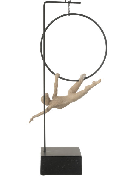 Grande Sculpture sur pied moderne Gymnaste Cerceau Hauteur 55 cm en Résine Beige Métal Noir Povi - 4