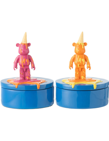 Boites de rangement déco Ours Cornet en Résine Bleu Rose fuchsia Orange Hazi (Lot de 2) - 1
