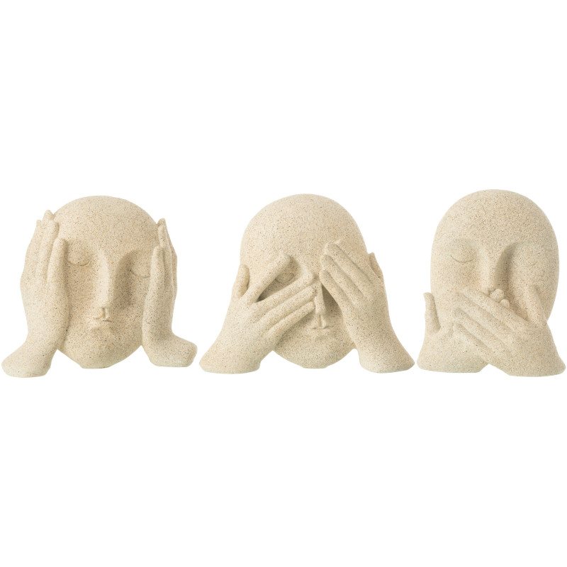 Statuettes modernes Visages Voir Entendre Se taire Hauteur 17 cm en Résine Beige Moucheté Lira (Lot de 3) - 1