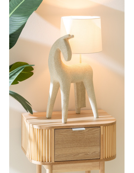 Lampe à poser moderne Cheval Hauteur 56 cm en Résine Beige Moucheté Tissu Beige Siva - 2