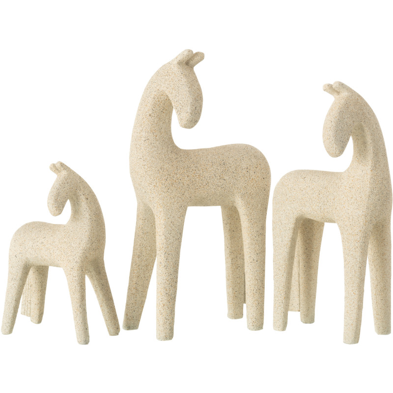 Statuettes déco Chevaux modernes en Résine Beige Moucheté Siva (Lot de 3) - 1