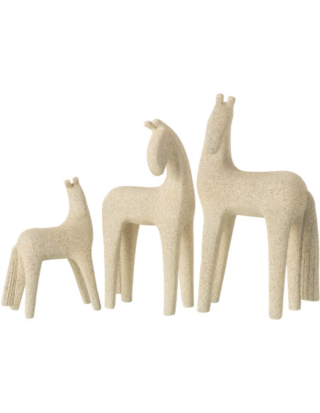 Statuettes déco Chevaux modernes en Résine Beige Moucheté Siva (Lot de 3) - 2
