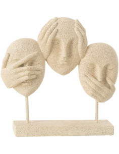 Sculpture moderne sur pied Visages Voir Entendre Se taire Hauteur 29 cm en Résine Beige Moucheté Lira - 1