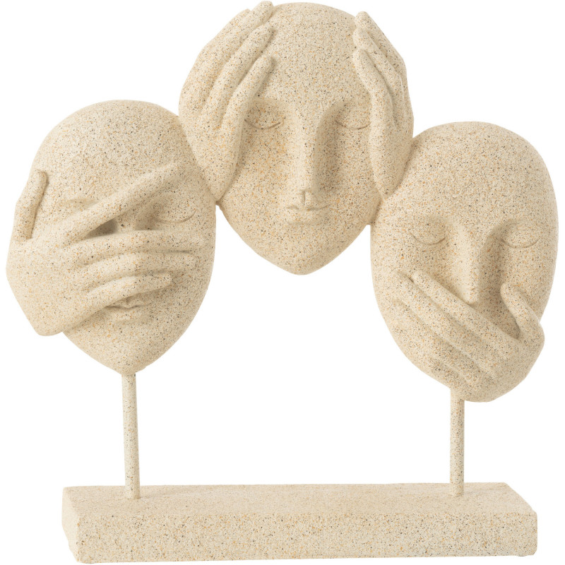 Sculpture moderne sur pied Visages Voir Entendre Se taire Hauteur 29 cm en Résine Beige Moucheté Lira - 1