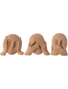 Statuettes modernes Visages Voir Entendre Se taire Hauteur 17 cm en Résine Terracotta Moucheté Lira (Lot de 3) - 1