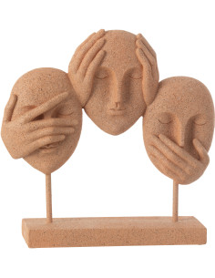 Sculpture moderne sur pied Visages Voir Entendre Se taire Hauteur 29 cm en Résine Terracotta Moucheté Lira - 1
