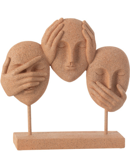 Sculpture moderne sur pied Visages Voir Entendre Se taire Hauteur 29 cm en Résine Terracotta Moucheté Lira - 1