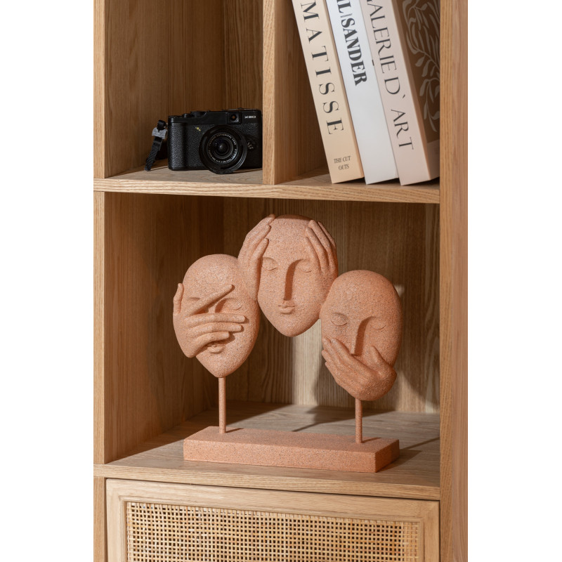 Sculpture moderne sur pied Visages Voir Entendre Se taire Hauteur 29 cm en Résine Terracotta Moucheté Lira - 2
