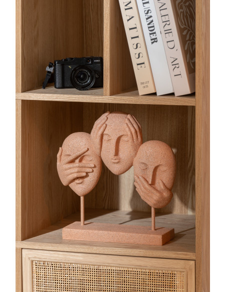 Sculpture moderne sur pied Visages Voir Entendre Se taire Hauteur 29 cm en Résine Terracotta Moucheté Lira - 2