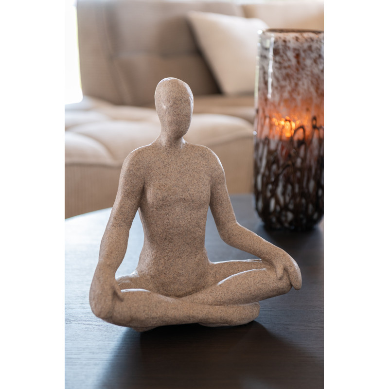 Statue déco abstraite Yoga Sukhasana Hauteur 31 cm en Résine Beige Moucheté Tivo - 2
