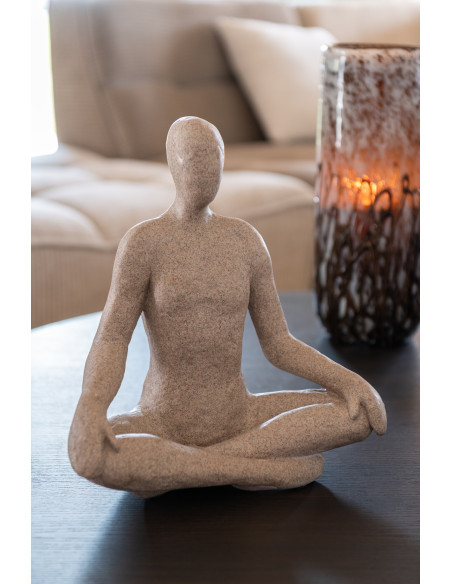 Statue déco abstraite Yoga Sukhasana Hauteur 31 cm en Résine Beige Moucheté Tivo - 2