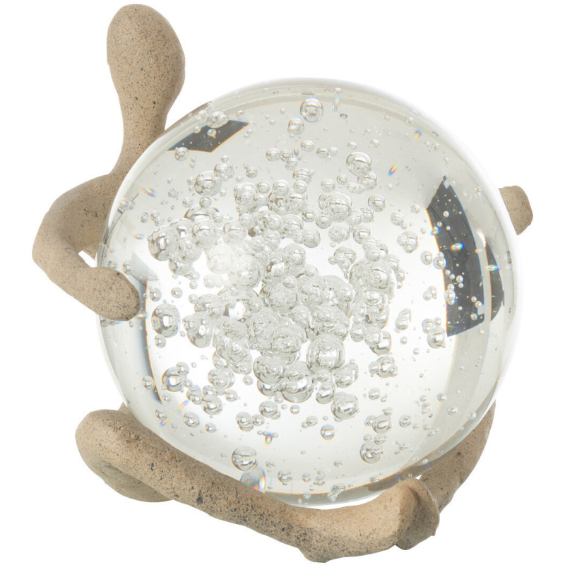 Statuette déco abstraite Personnage avec boule 13 cm en Résine Beige Moucheté Verre Tivo - 1
