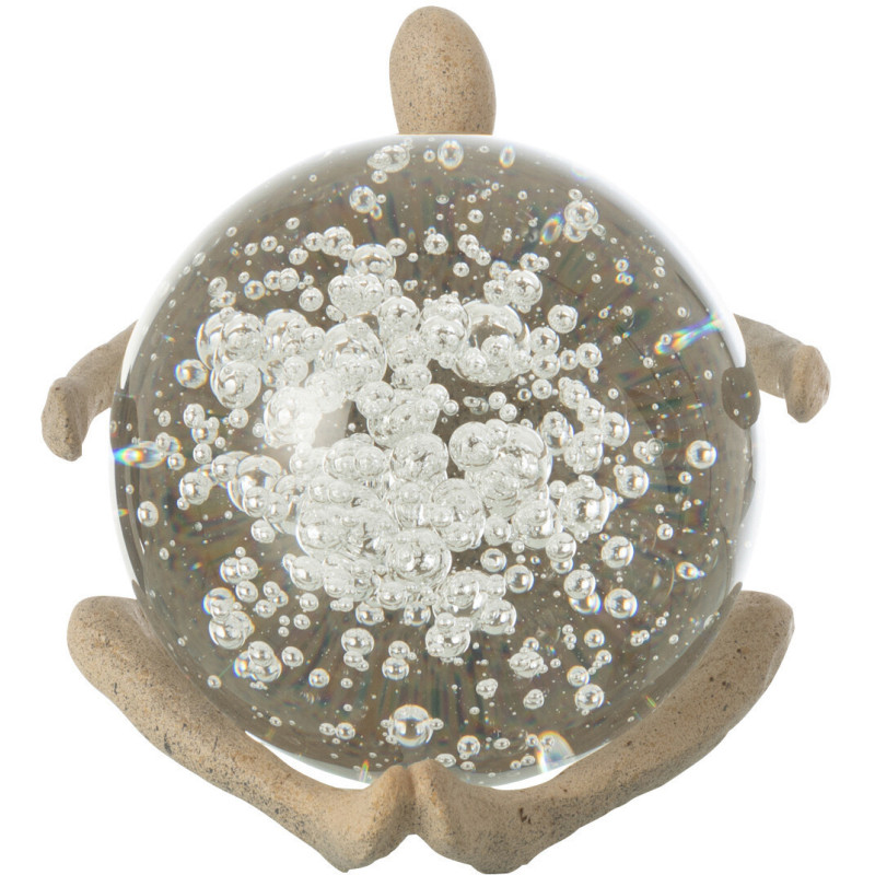 Statuette déco abstraite Personnage avec boule 13 cm en Résine Beige Moucheté Verre Tivo - 2