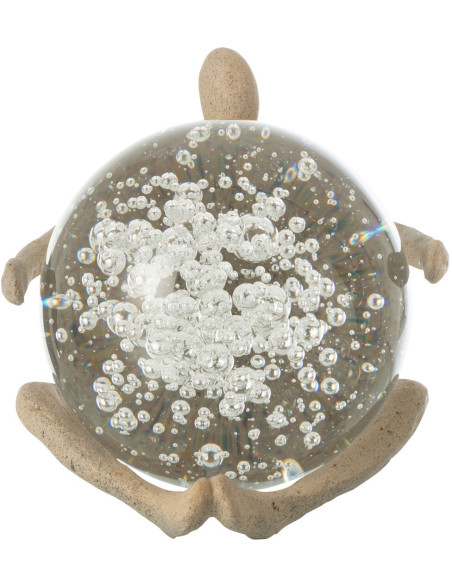 Statuette déco abstraite Personnage avec boule 13 cm en Résine Beige Moucheté Verre Tivo - 2