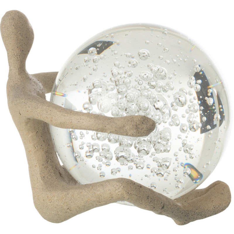 Statuette déco abstraite Personnage avec boule 13 cm en Résine Beige Moucheté Verre Tivo - 3