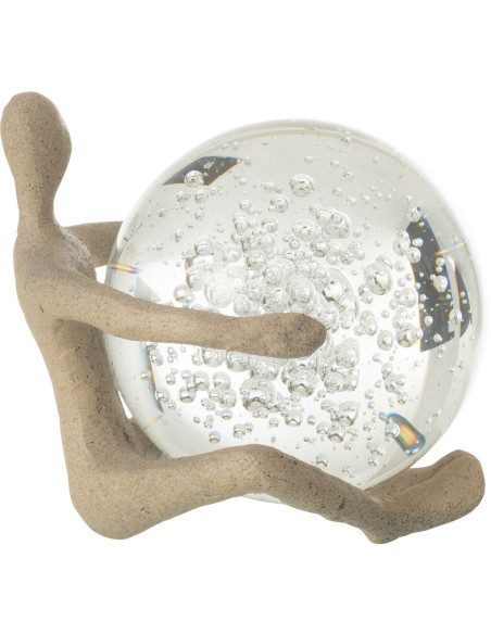 Statuette déco abstraite Personnage avec boule 13 cm en Résine Beige Moucheté Verre Tivo - 3