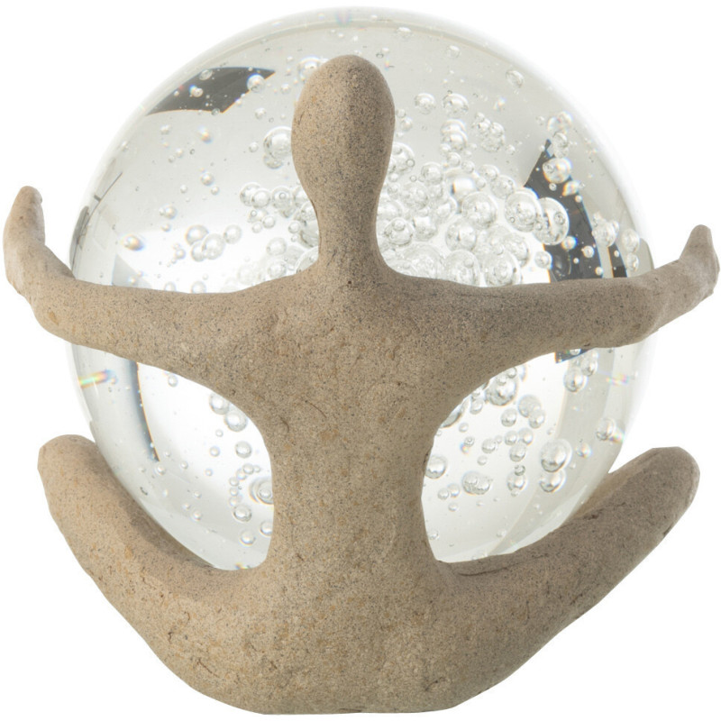 Statuette déco abstraite Personnage avec boule 13 cm en Résine Beige Moucheté Verre Tivo - 4